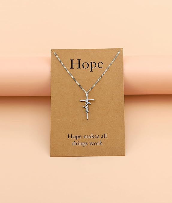 Silver cross pendant necklace on Hope gift card