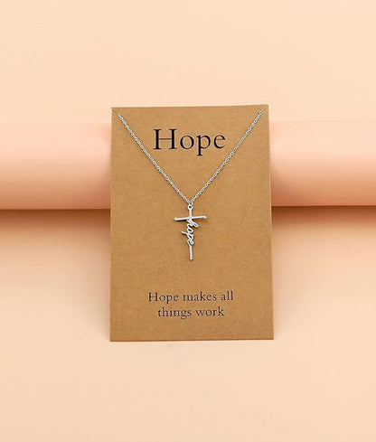 Silver cross pendant necklace on Hope gift card