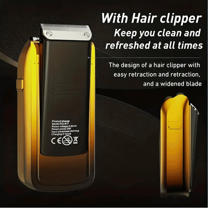 Gold foil shaver with hair clipper attachment for easy trimming