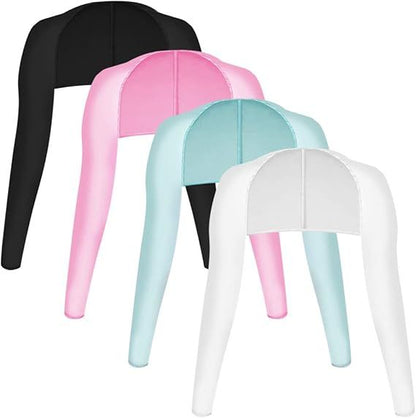 Cooling sun protection shawl with long sleeves in black, pink, light blue, and white