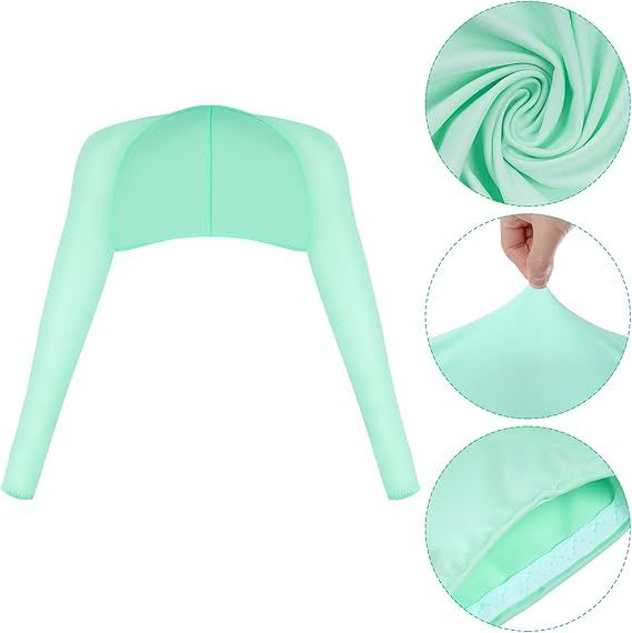 Mint green cooling sun-protection shawl with hood and long sleeves, fabric closeup