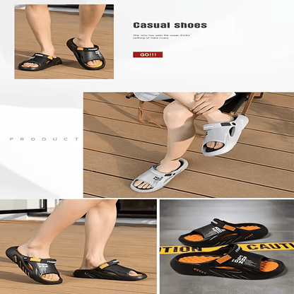Set of black and white EVA clog sandals with adjustable straps and vented design
