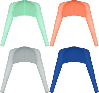 Cooling sun-protection shawls in mint, coral, light gray, and blue with long sleeves