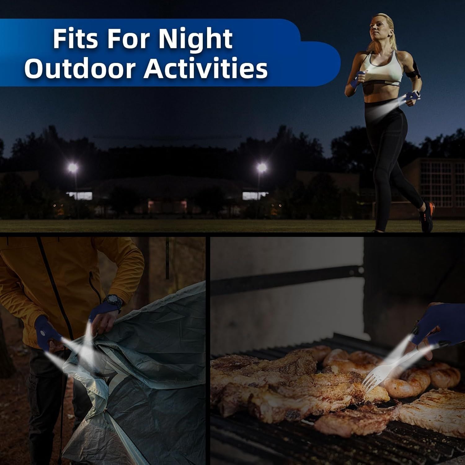 LED flashlight gloves with glowing finger lights for night outdoor activities