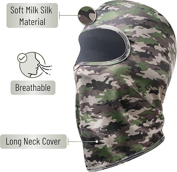 Camouflage full-face balaclava with oval eye opening and long neck cover