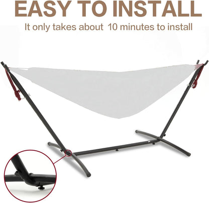 Double hammock with stand, black steel frame and gray fabric for two people