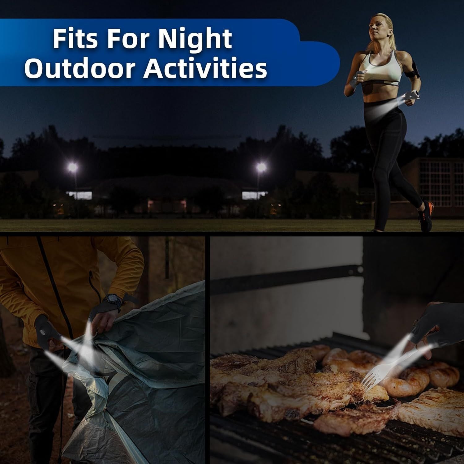 LED flashlight gloves with glowing fingertip lights for nighttime outdoor tasks