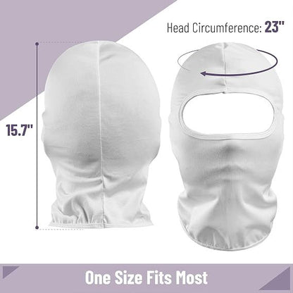 White full-face balaclava with oval eye opening, size shown