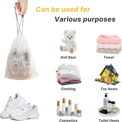 Transparent drawstring travel bags for organizing, clear pouches with cord handles