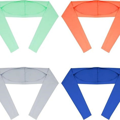Set of four cooling sun-protection shawls with long sleeves in mint green, orange, light gray, blue