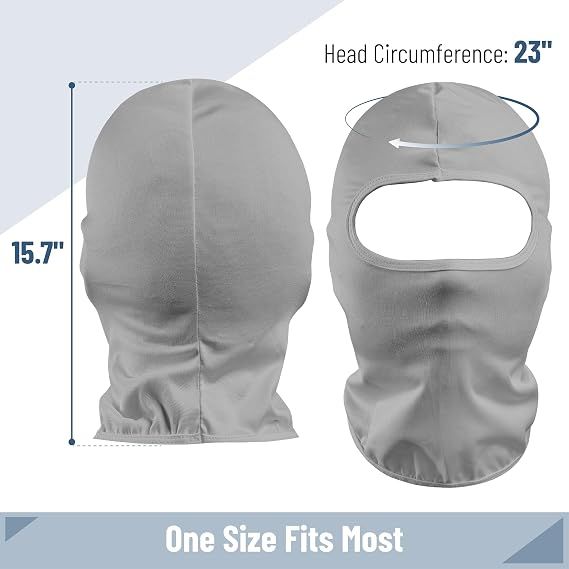 Light gray full-face balaclava ski mask with eye opening and neck cover.