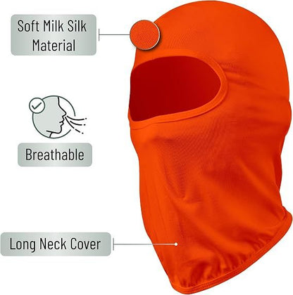 Orange full-face balaclava face mask with oval eye opening and long neck cover