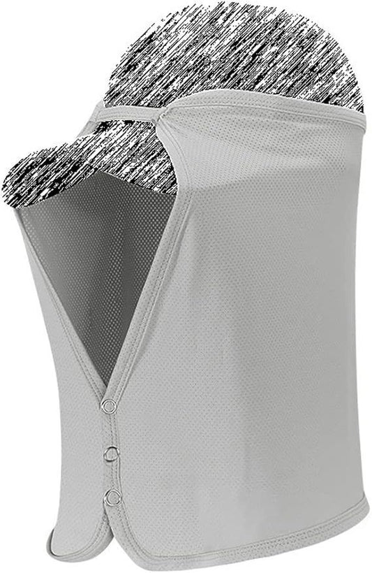 Unisex light grey mesh neck shade cap with drape face covering and button front