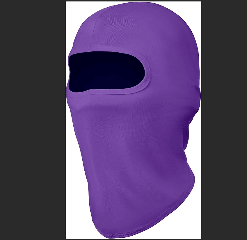 Purple full-face balaclava ski mask with oval eye opening and contoured fit