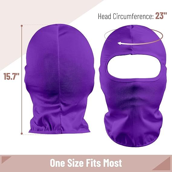 Purple full-face balaclava ski mask with eye opening and neck cover.
