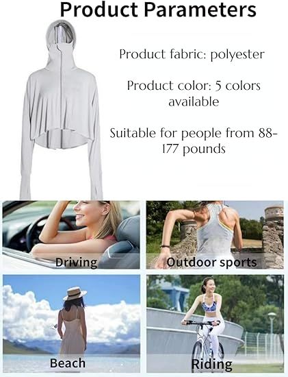 Women’s sun protective zip-up jacket with hood, light grey, long sleeves
