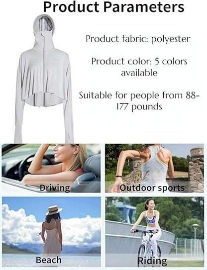 Women’s sun protective zip-up jacket with hood, light grey, long sleeves