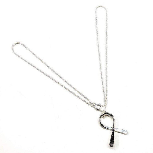 Sterling silver awareness ribbon necklace with heart clasp and ribbon charm