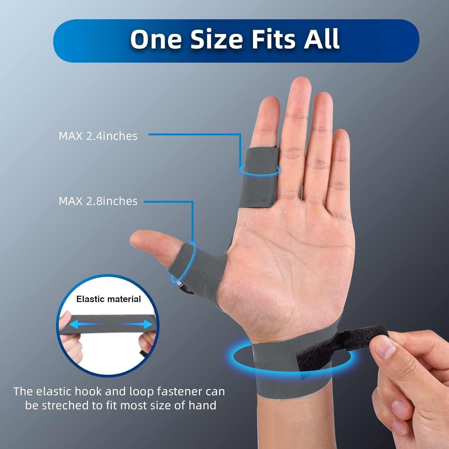 Blue LED flashlight glove on hand with adjustable elastic fit and glowing finger lights