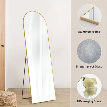 Arched standing mirror with gold aluminum frame and shatter-proof HD imaging glass