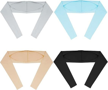 4-piece cooling sun protection shawl set with long sleeves in gray, light blue, beige, black