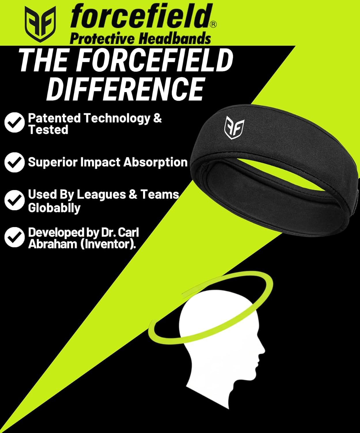 Black protective headband with PF logo on promotional layout