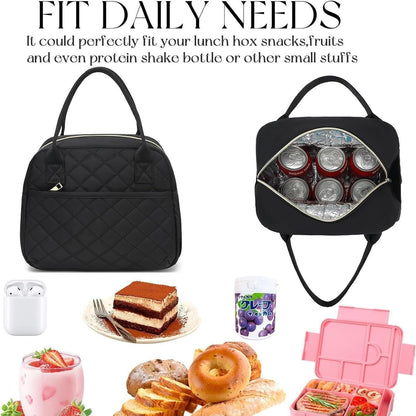 Black insulated lunch bag with wide open top and front flap pocket