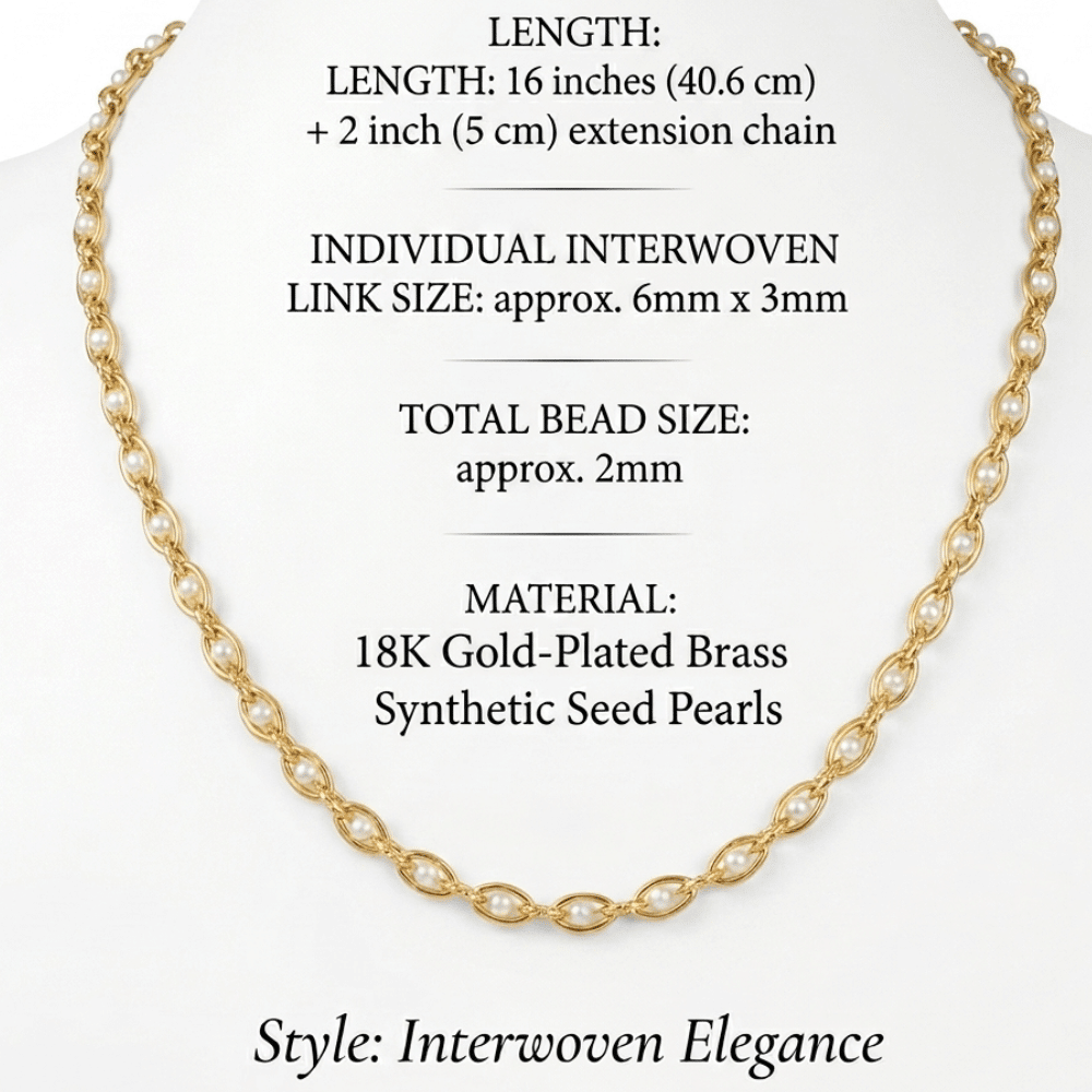 Gold-plated seed pearl necklace, 16 in length with 2 in extension chain