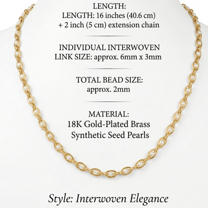 Gold-plated seed pearl necklace, 16 in length with 2 in extension chain