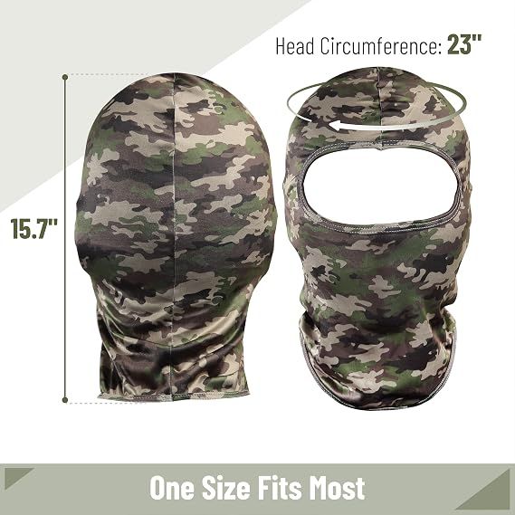 Camouflage full-face balaclava with oval eye opening and long neck cover
