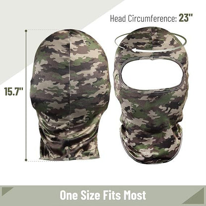 Camouflage full-face balaclava with oval eye opening and long neck cover