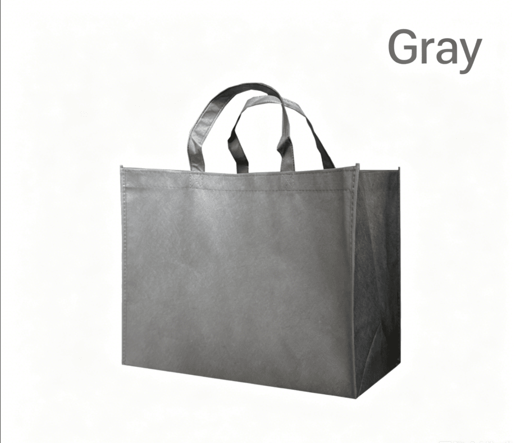 Large grey reusable non-woven shopping tote bag with reinforced top handles