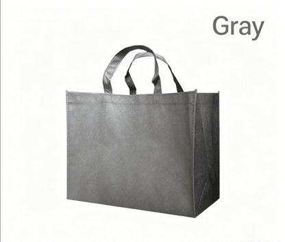 Large grey reusable non-woven shopping tote bag with reinforced top handles