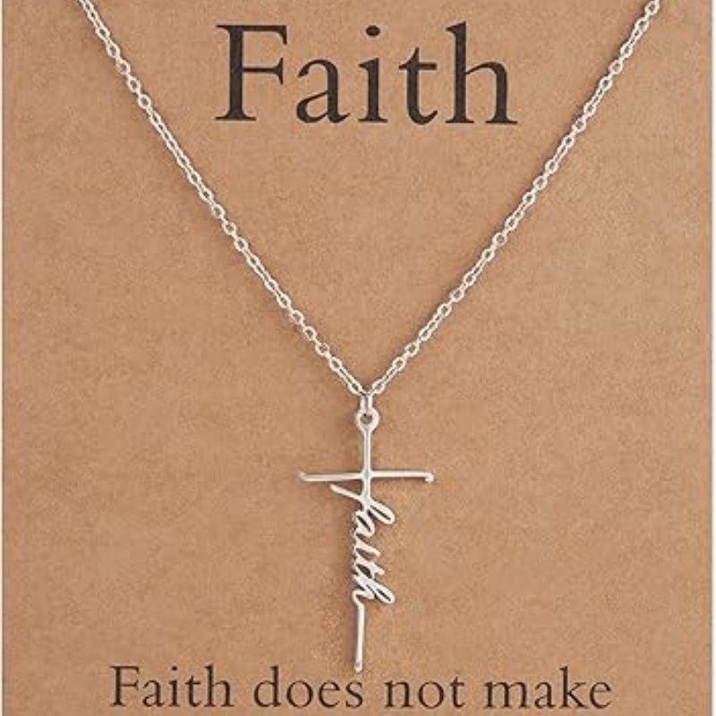Faith cross pendant necklace with silver chain and faith cursive charm