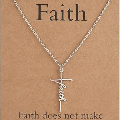 Faith cross pendant necklace with silver chain and faith cursive charm