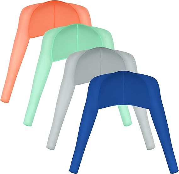 Cooling shawls in orange, light green, gray, and blue with long sleeves and curved open front