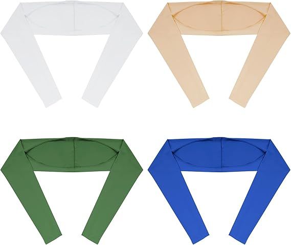 Cooling sun-protection shawls in white, beige, green, and blue with hooded long sleeves