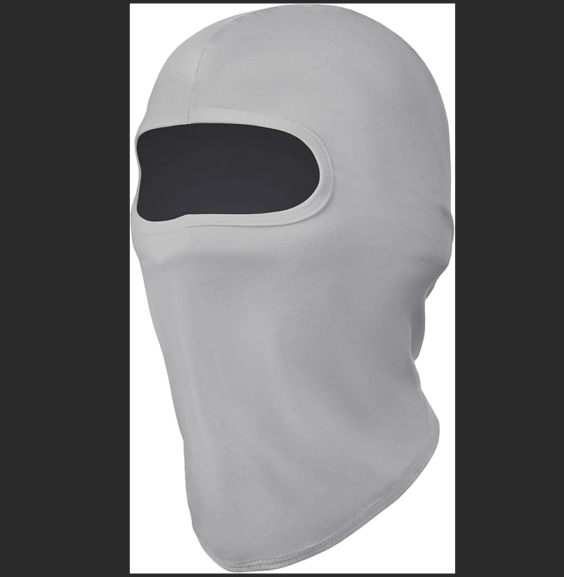 Light gray full-face balaclava ski mask with oval eye opening and curved seams