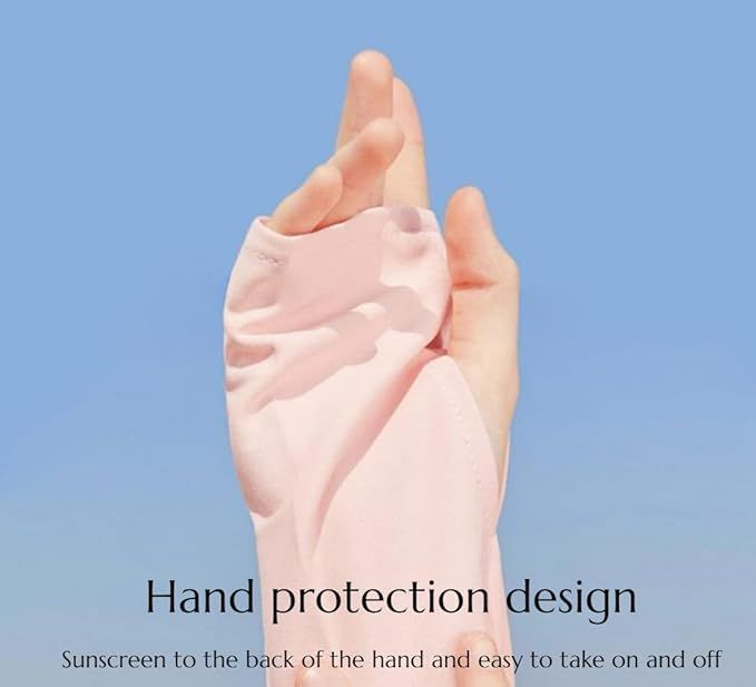 Light pink hand-protection cuff detail with thumb opening for sun coverage