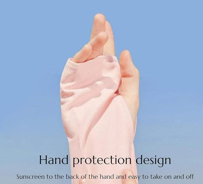 Light pink hand-protection cuff detail with thumb opening for sun coverage