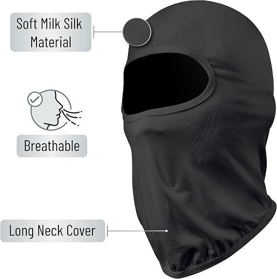 Black full-face balaclava with oval eye opening and long neck cover