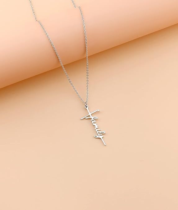 Faith cross pendant necklace with script cross charm on fine silver chain