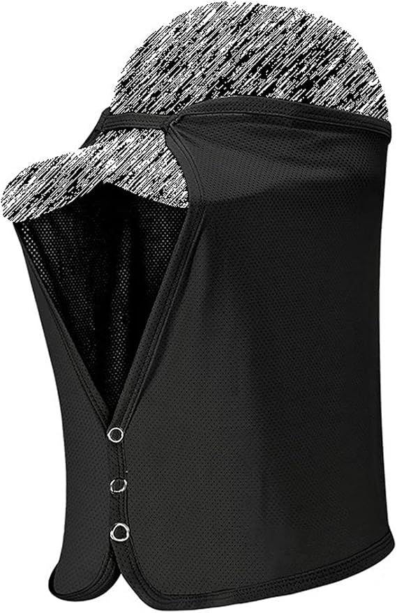 Unisex black mesh neck shade cap with drape face covering and button front