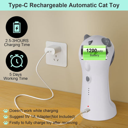 White Type-C rechargeable automatic laser cat toy with charging cable