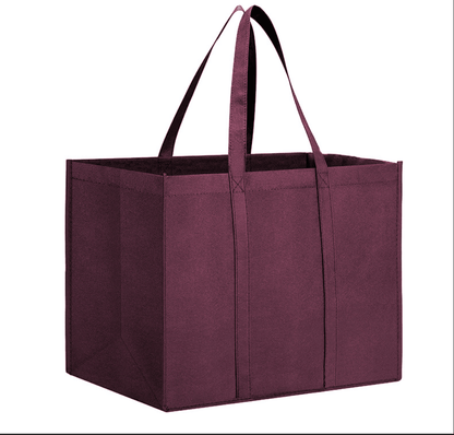 Large wine red reusable non-woven shopping tote bag with reinforced top handles