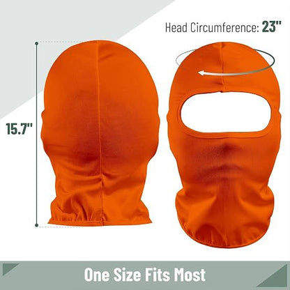 Orange full-face balaclava with oval eye opening and long neck cover