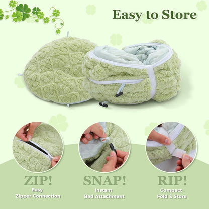 Light green plush donut cat tunnel bed with zipper for easy storage