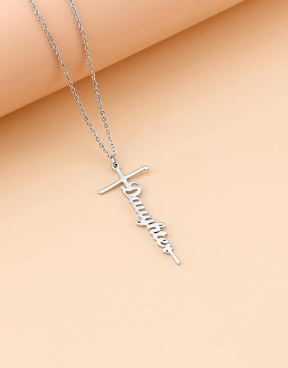 Faith cross pendant necklace on a silver-tone chain