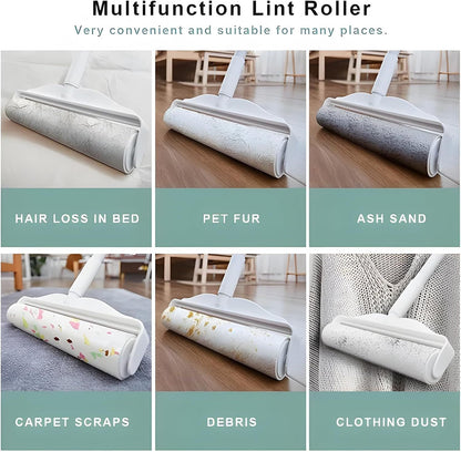 Multisurface lint roller with wide head for pet fur on furniture, floors, and fabrics.