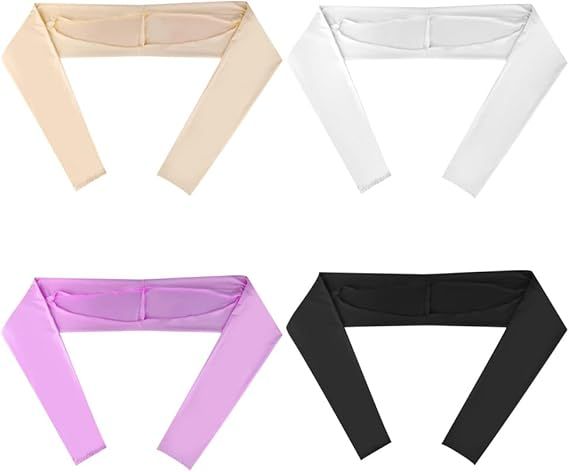 Four long-sleeve cooling shawls: beige, white, purple, and black V-shrug.